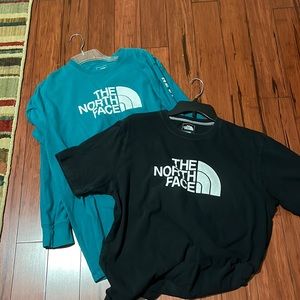 Bundle of 2 north face tee shirts!! Green long sleeve-black shorts sleeve.